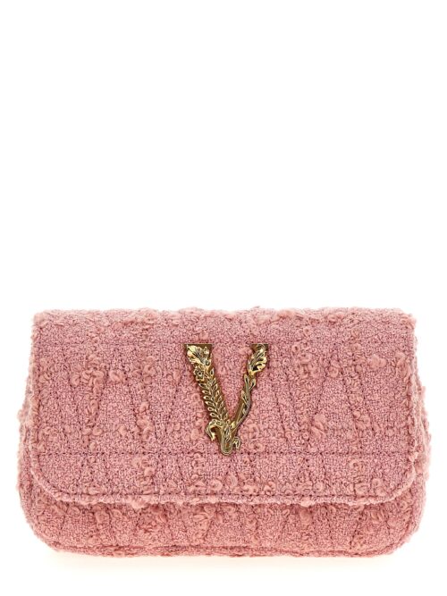 Logo tweed crossbody bag VERSACE Pink