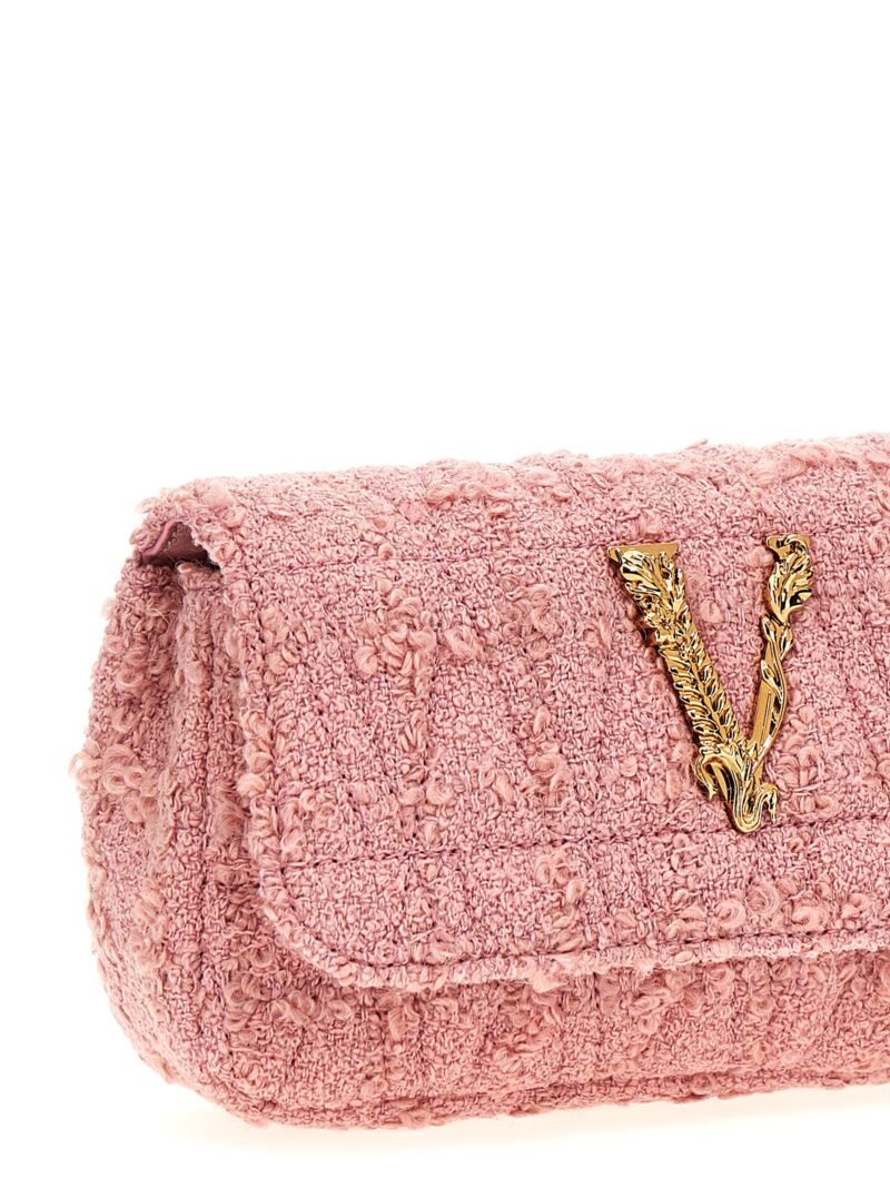 Logo tweed crossbody bag Woman VERSACE Pink