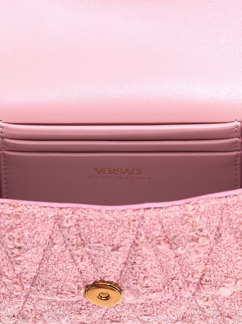 Logo tweed crossbody bag 77% virgin wool 14% mohair wool 9% polyamide VERSACE Pink