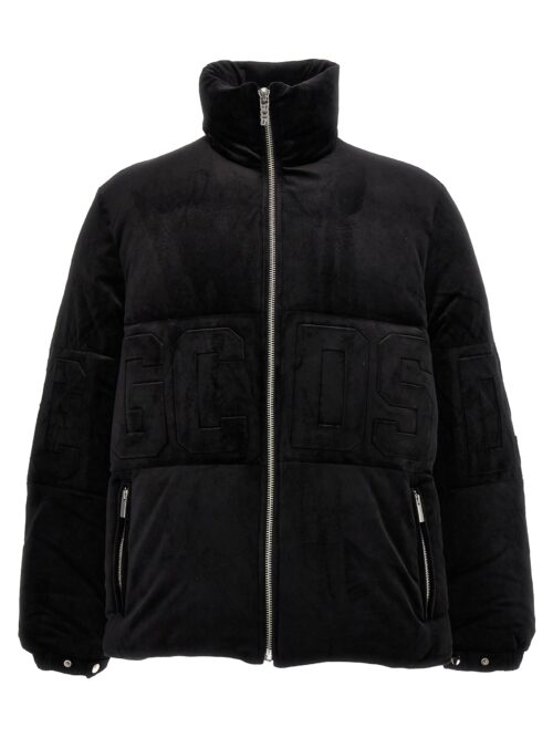 'Logo Band' velvet down jacket GCDS Black