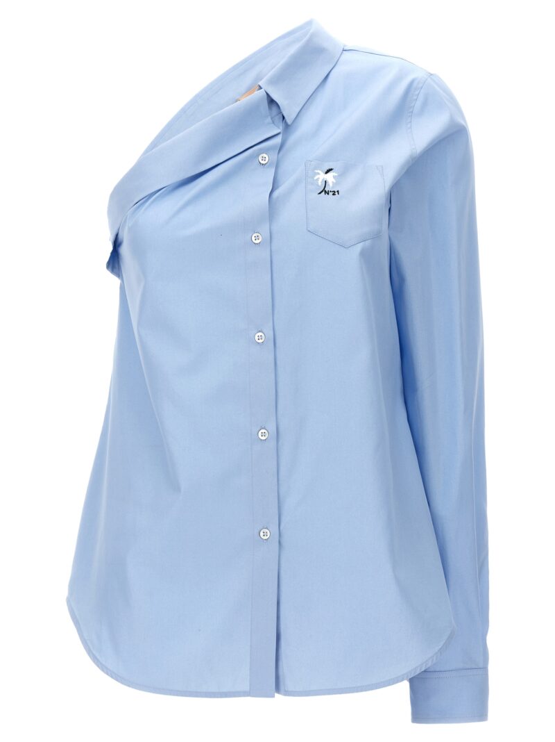One-shoulder shirt with logo embroidery N°21 Light Blue