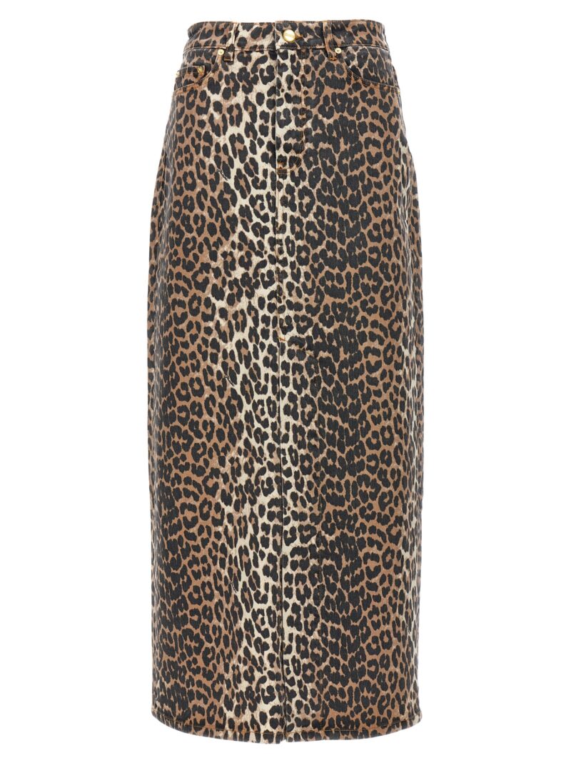 Animal print long skirt GANNI Brown