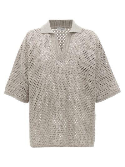 Wide mesh polo shirt BRUNELLO CUCINELLI Gray
