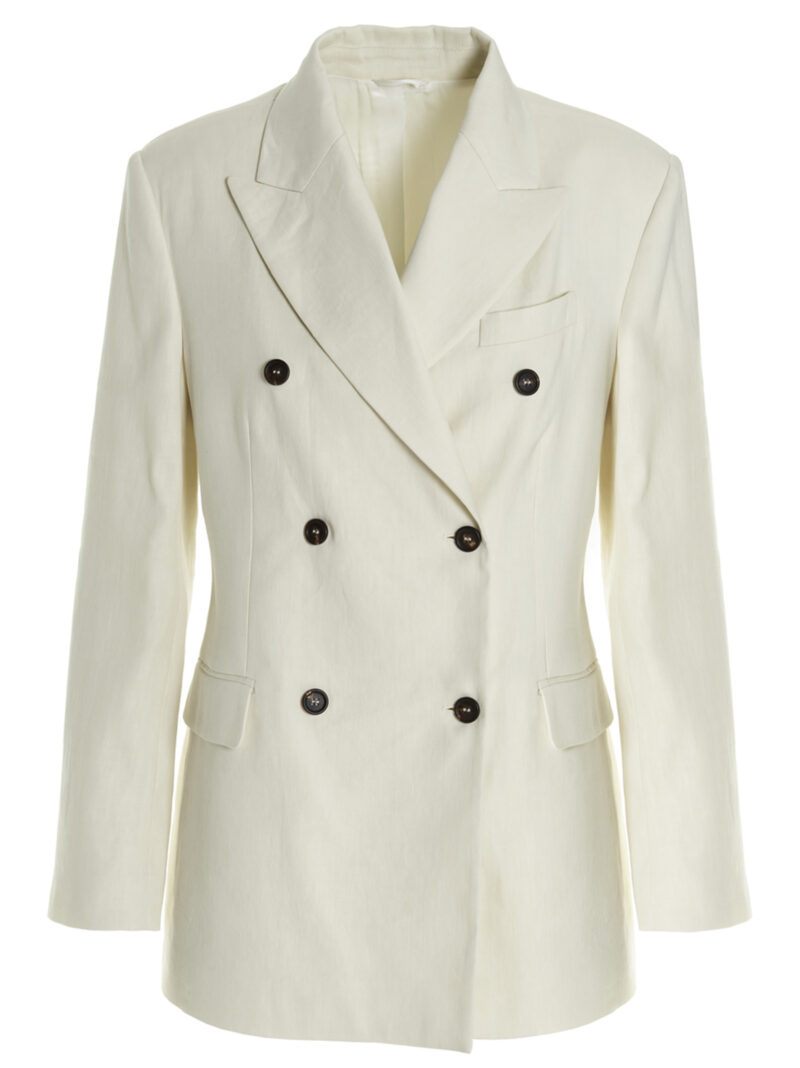 Double breast linen blazer jacket BRUNELLO CUCINELLI White