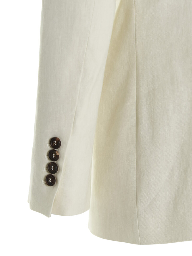 Double breast linen blazer jacket 65% leather 34% cotton 1% elastane BRUNELLO CUCINELLI White