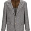 Single-breasted linen blend blazer BRUNELLO CUCINELLI Gray