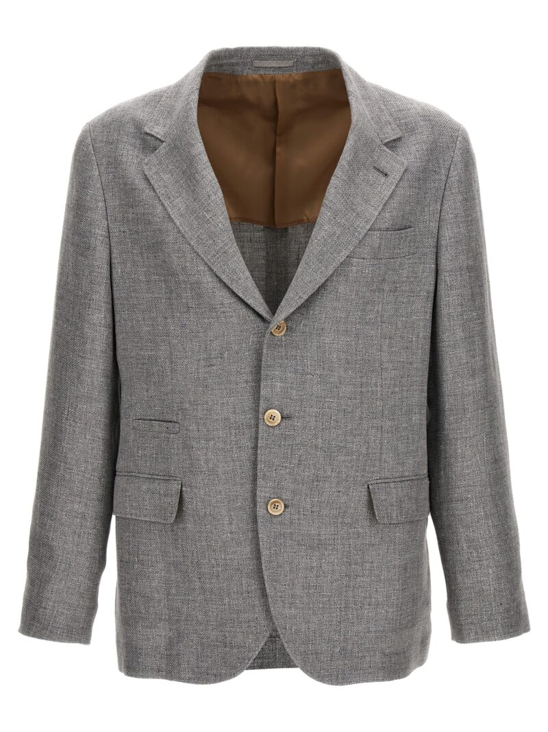 Single-breasted linen blend blazer MW4827BTDC1001 BRUNELLO CUCINELLI Gray