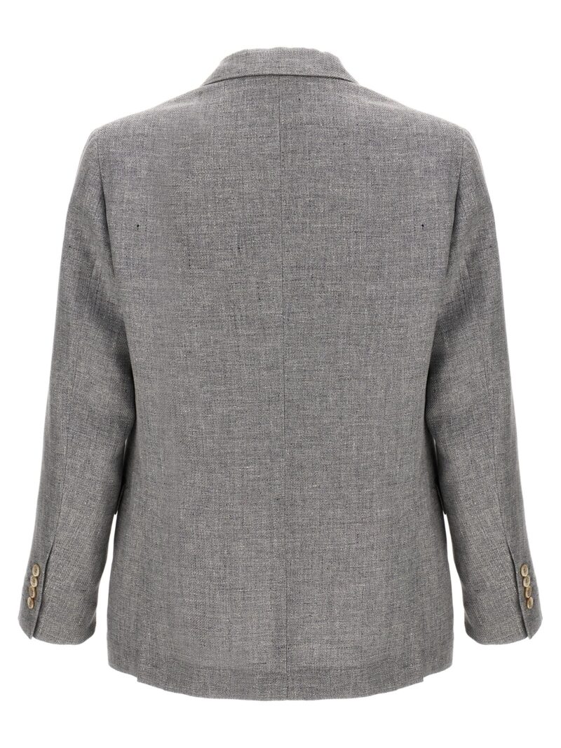 Single-breasted linen blend blazer Man BRUNELLO CUCINELLI Gray