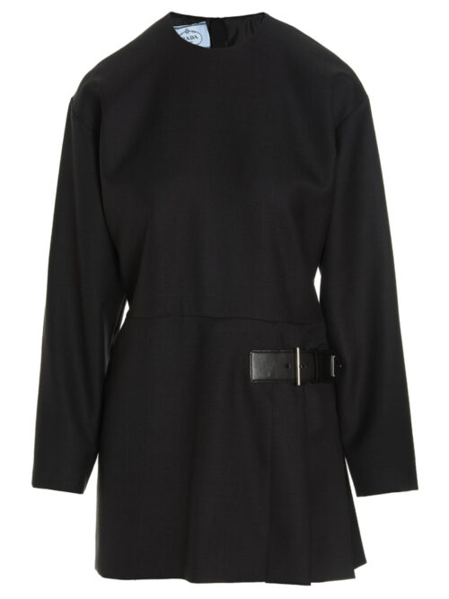 Logo buckle gabardine dress PRADA Gray