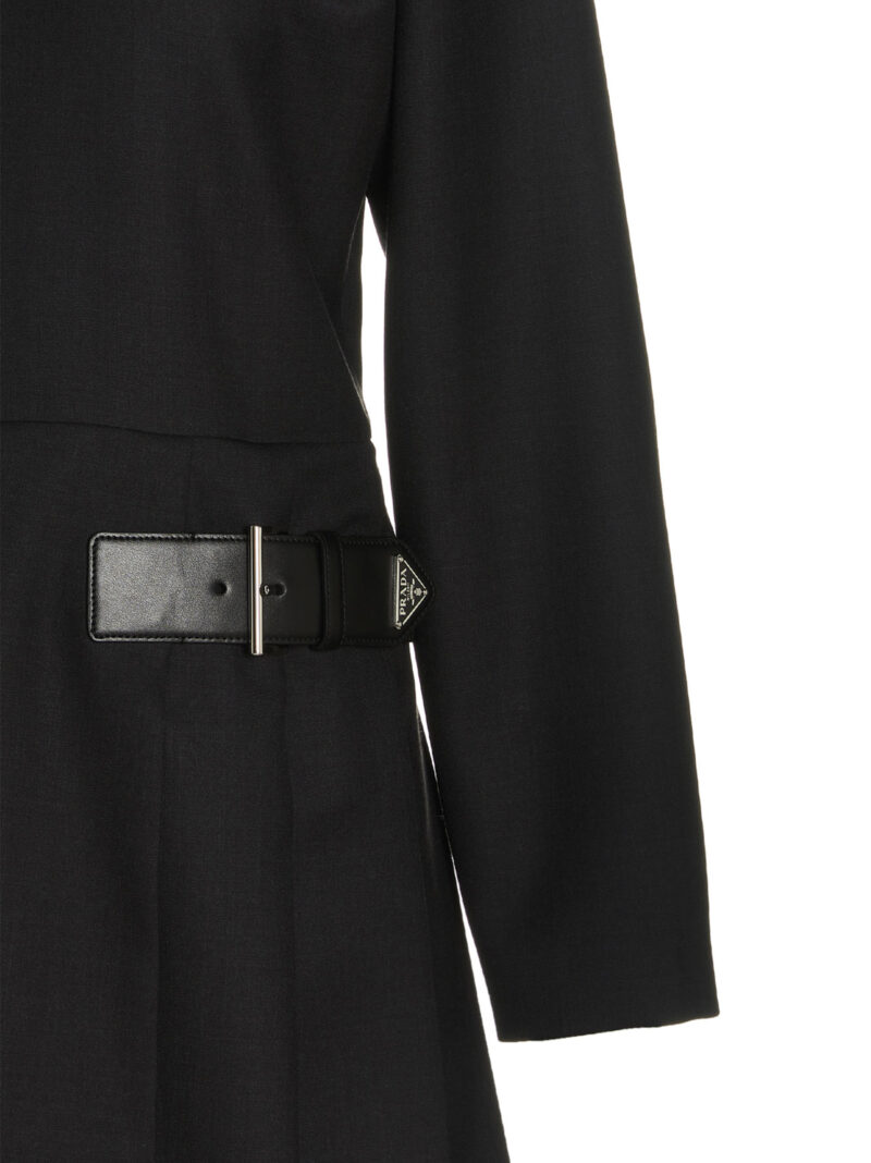 Logo buckle gabardine dress 100% virgin wool PRADA Gray