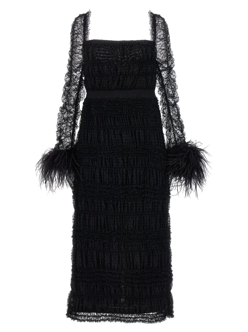 'Black Dot Mesh Feather Midi' dress SELF PORTRAIT Black