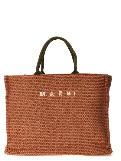 Logo embroidery large shopping bag MARNI Brown