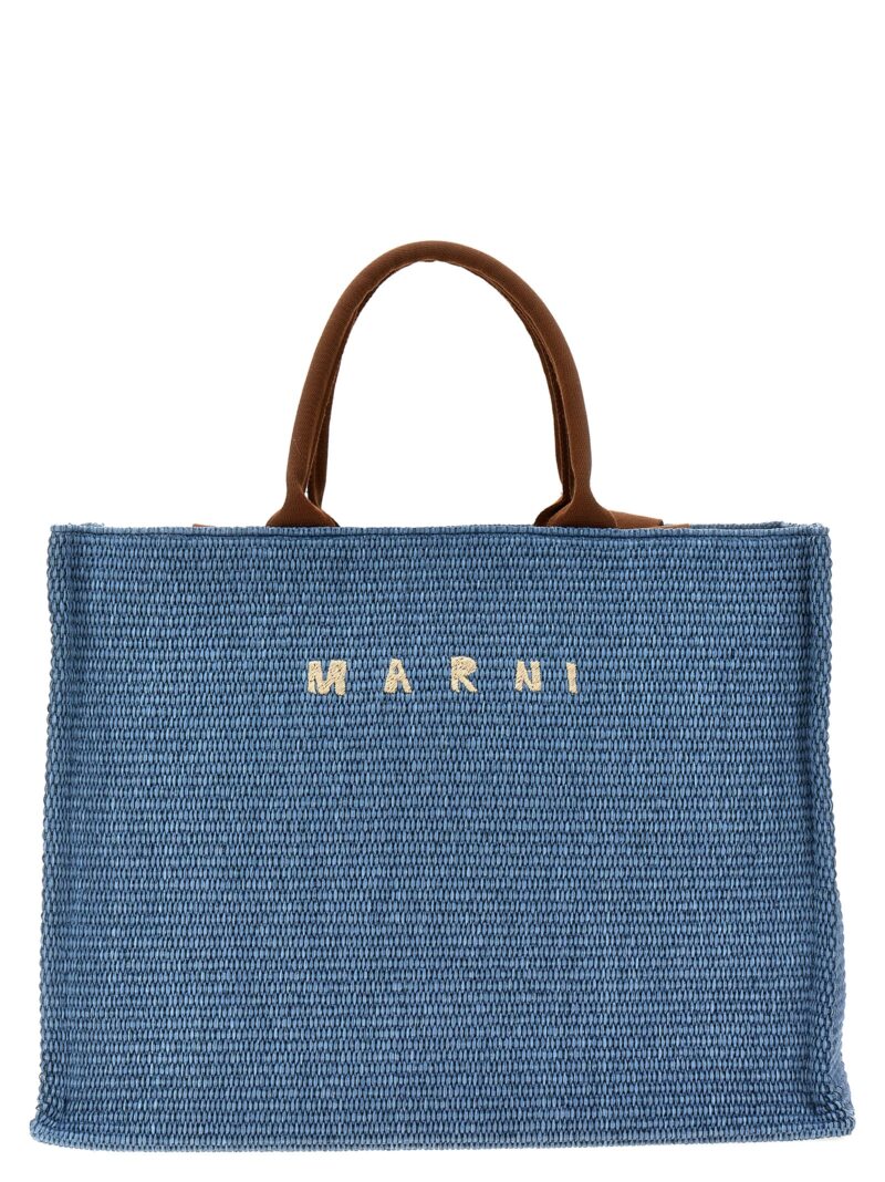Large shopping bag with logo embroidery MARNI Light Blue