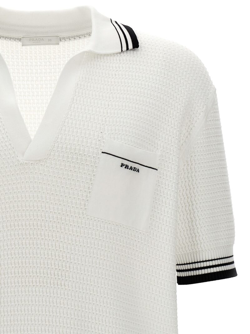 Logo knit polo shirt Man PRADA White/Black