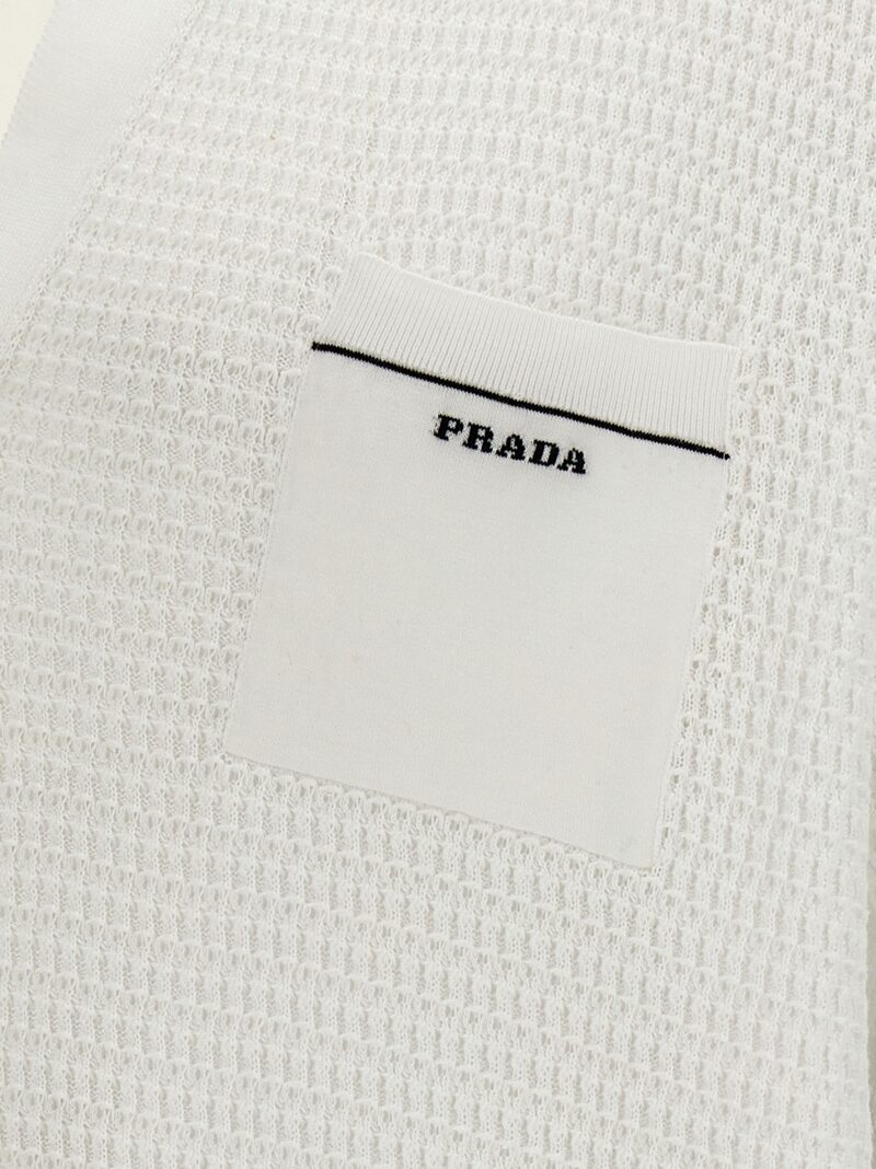 Logo knit polo shirt 95% cotton 5% silk PRADA White/Black