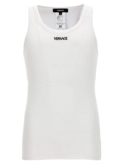 Logo embroidery tank top VERSACE White