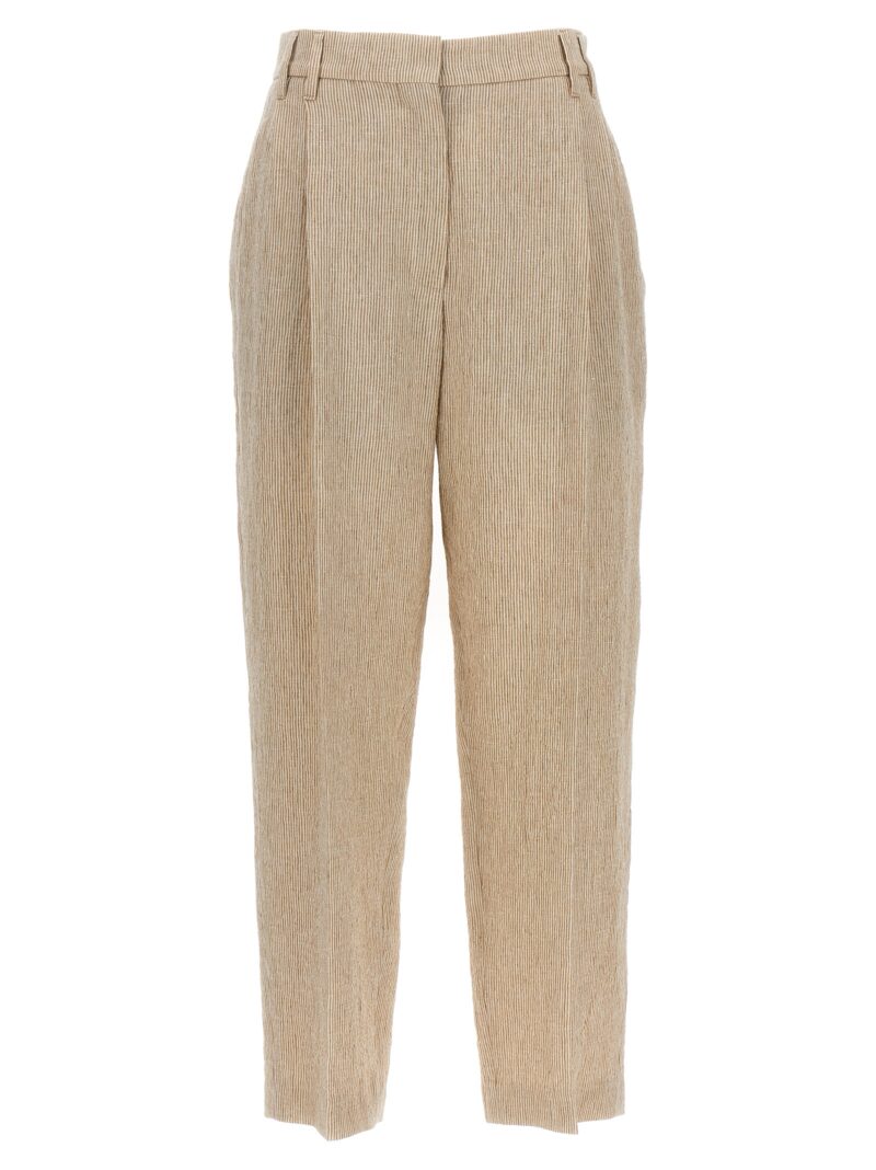 Striped pleated pants BRUNELLO CUCINELLI Beige