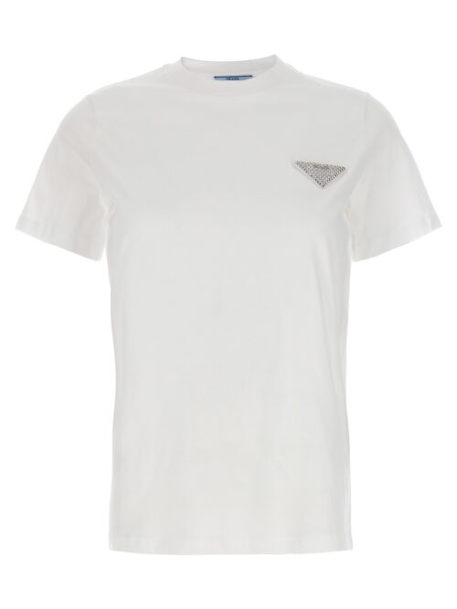 Rhinestone logo T-shirt PRADA White