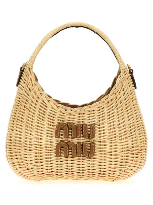 Logo wicker handbag MIU MIU Beige