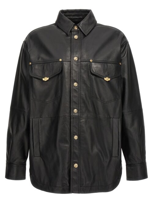 Logo button leather jacket VERSACE JEANS COUTURE Black