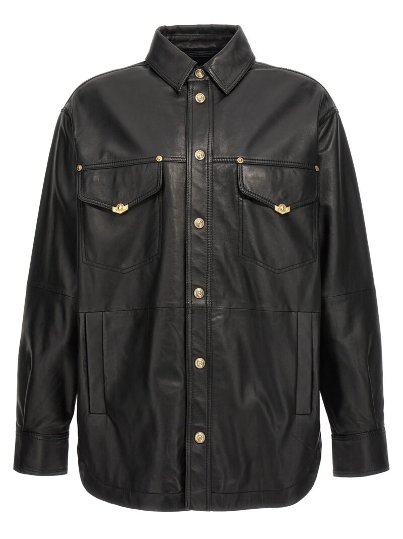 Logo button leather jacket VERSACE JEANS COUTURE Black