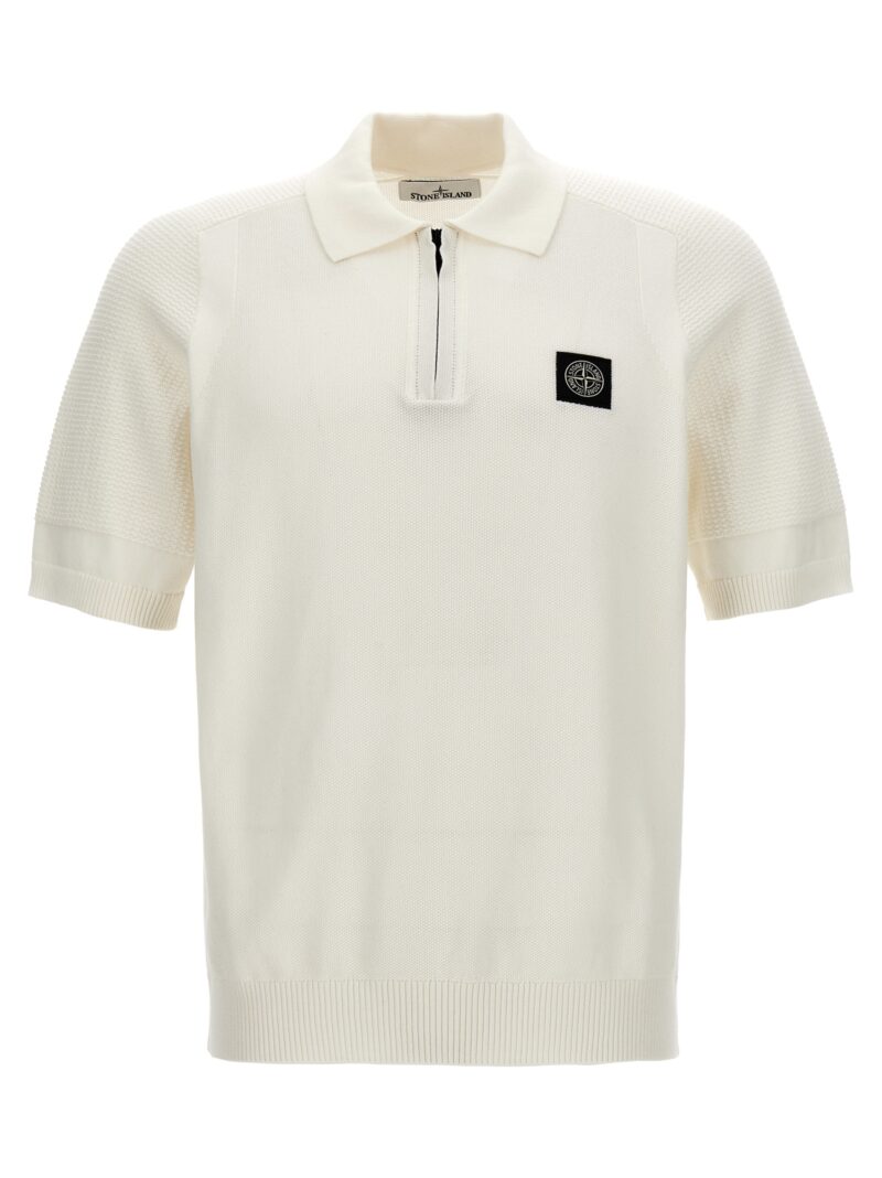 Logo patch knitted polo shirt STONE ISLAND White