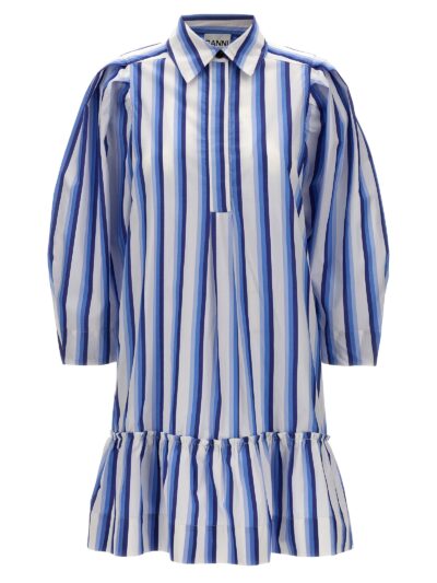 Striped chemisier dress GANNI Light Blue