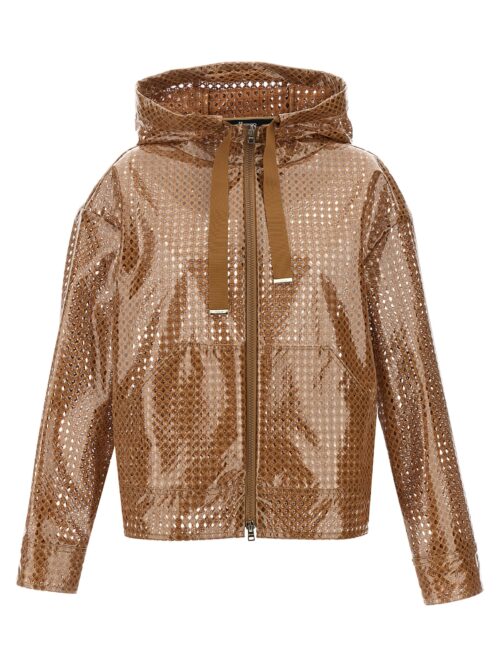 Plasticized crochet hooded jacket HERNO Beige