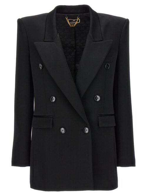 Double-breasted crêpe satin blazer ELISABETTA FRANCHI Black