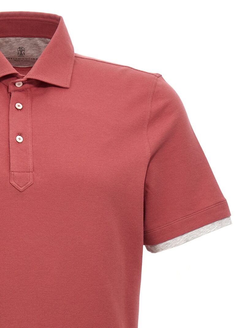 Double layer effect polo shirt Man BRUNELLO CUCINELLI Fuchsia