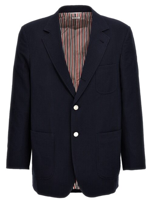 Single-breasted seersucker blazer THOM BROWNE Blue