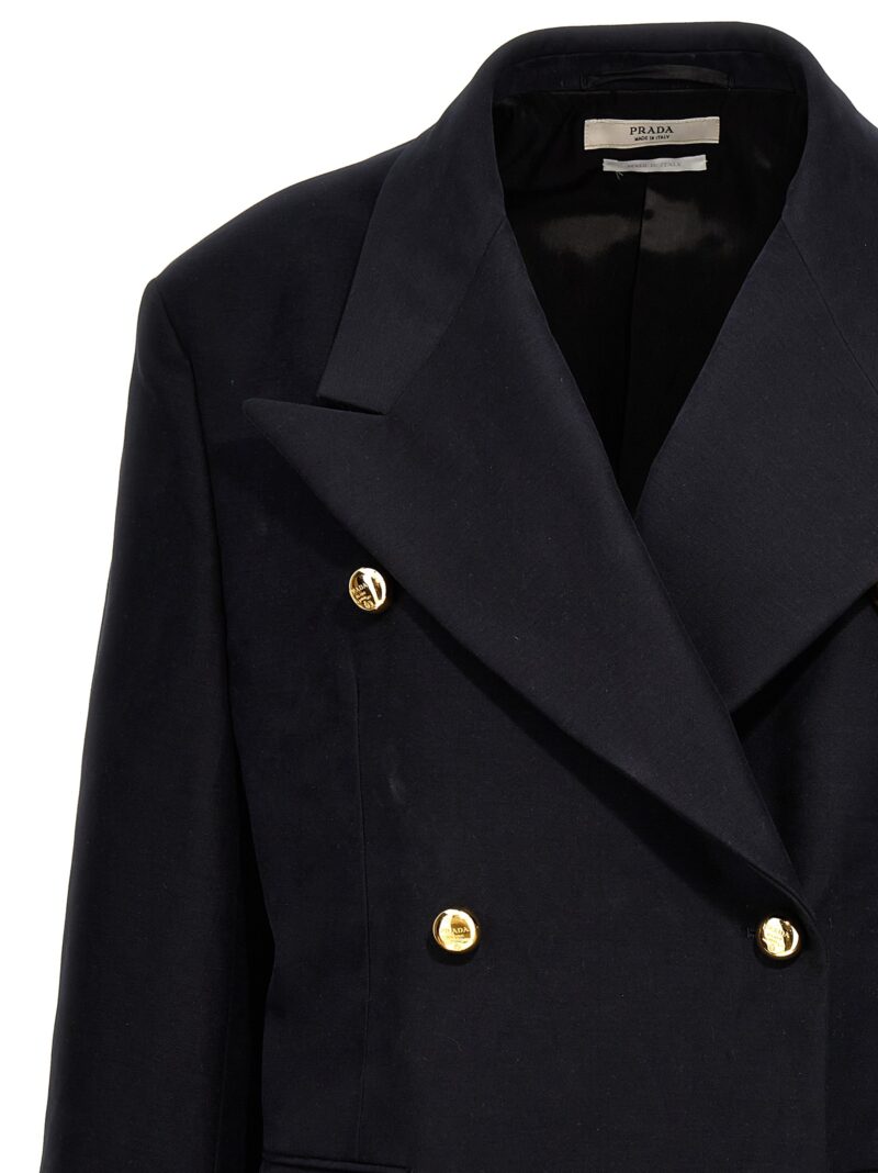 Double-breasted cotton blazer Woman PRADA Blue