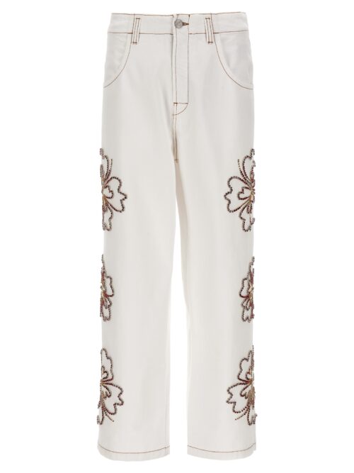 'Embroidered Hibiscus' jeans BLUEMARBLE White