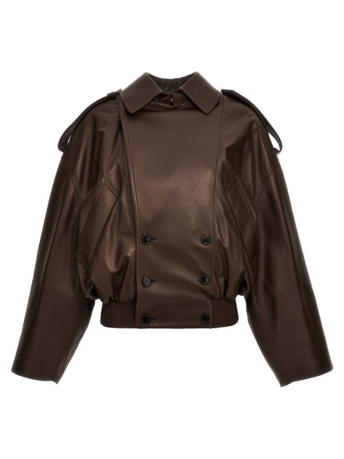 Double-breasted leather jacket LOEWE Brown