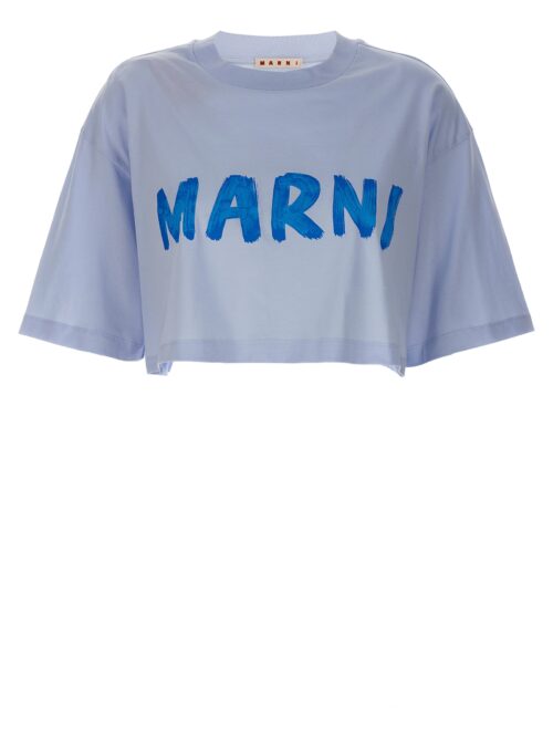 Logo print cropped T-shirt MARNI Light Blue