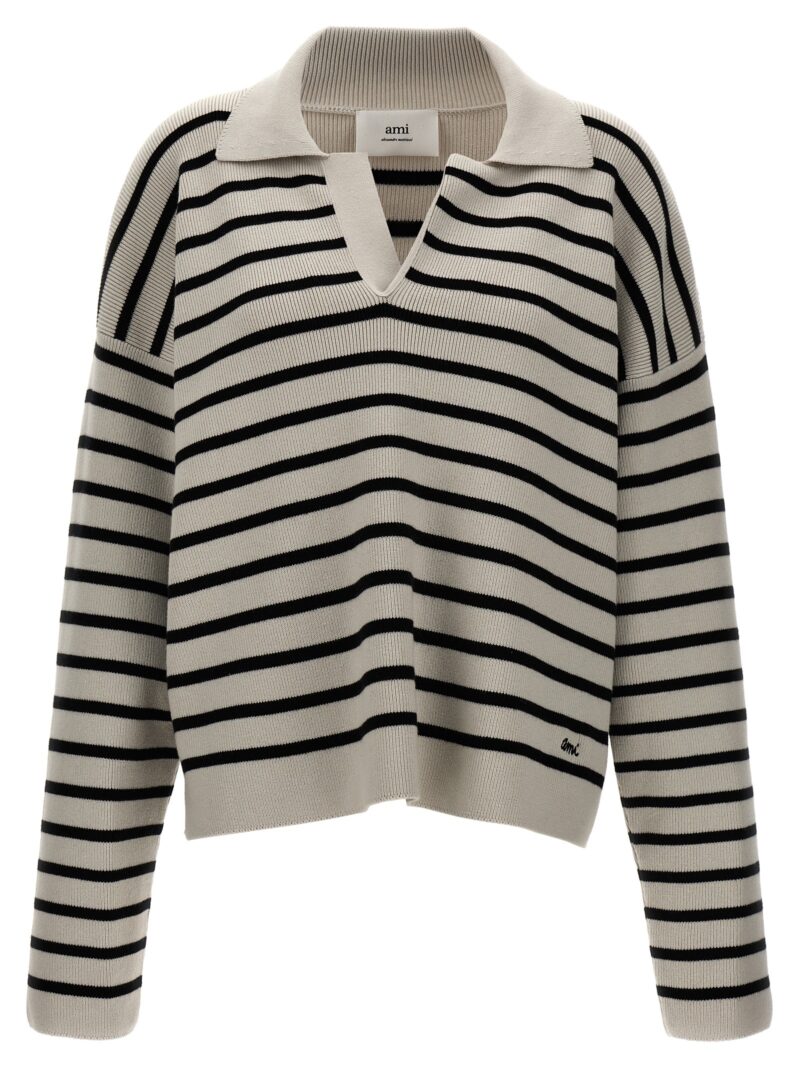 Striped polo sweater AMI PARIS White/Black