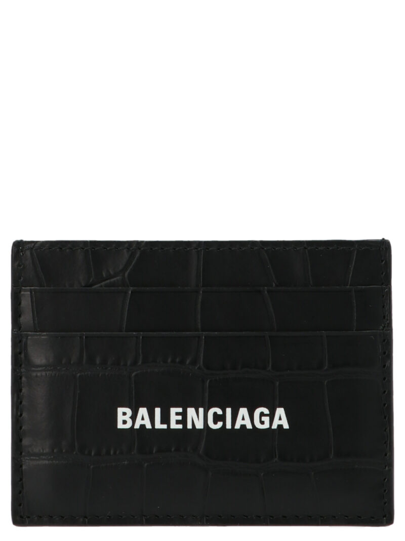 Croc print leather card holder BALENCIAGA White/Black