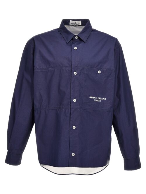 Logo print overshirt STONE ISLAND Blue