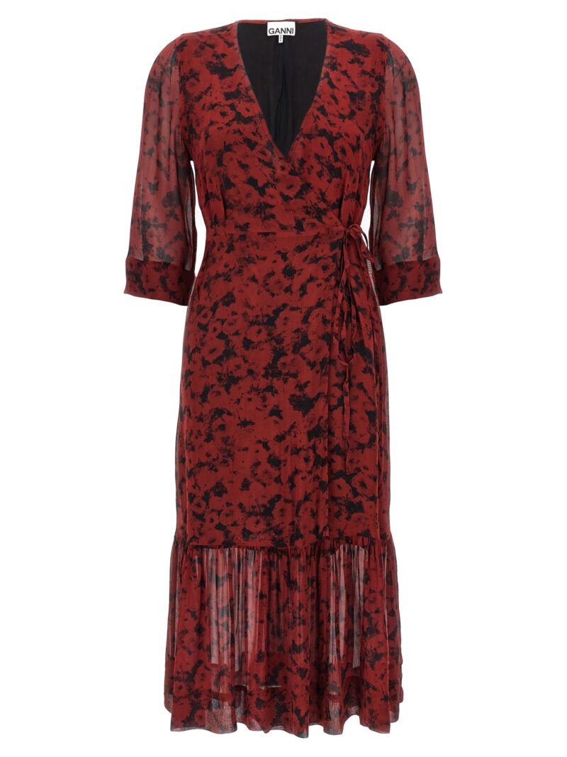 Printed dress GANNI Bordeaux