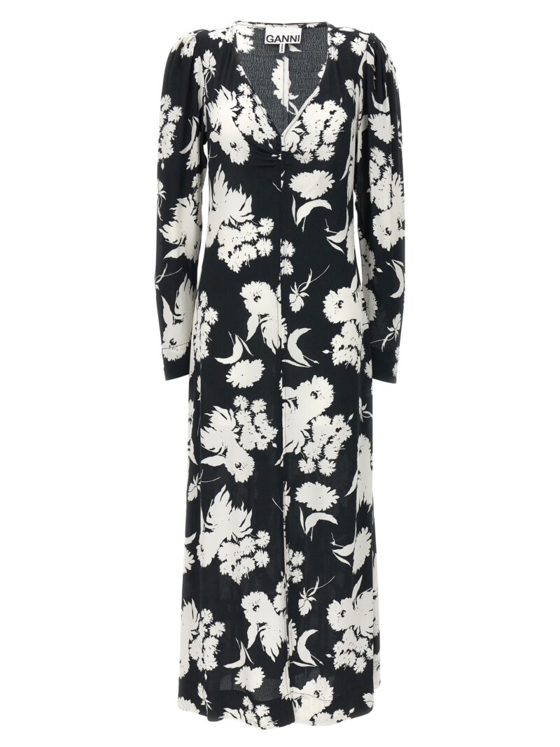 Floral dress GANNI White/Black