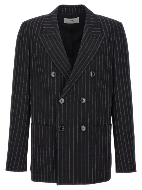 Pinstriped double-breasted blazer AMI PARIS White/Black