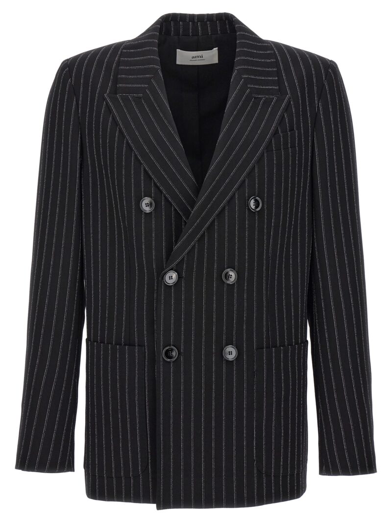 Pinstriped double-breasted blazer AMI PARIS White/Black