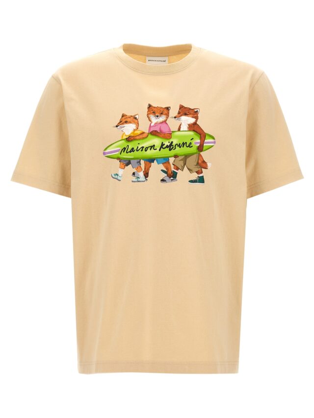 'Surfing Foxes' T-shirt MAISON KITSUNE Beige
