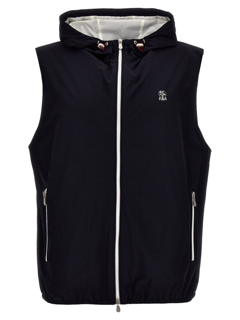 Logo embroidery hooded vest BRUNELLO CUCINELLI Blue