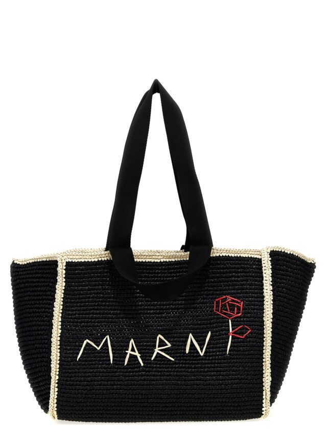 Macramé shopping bag MARNI White/Black