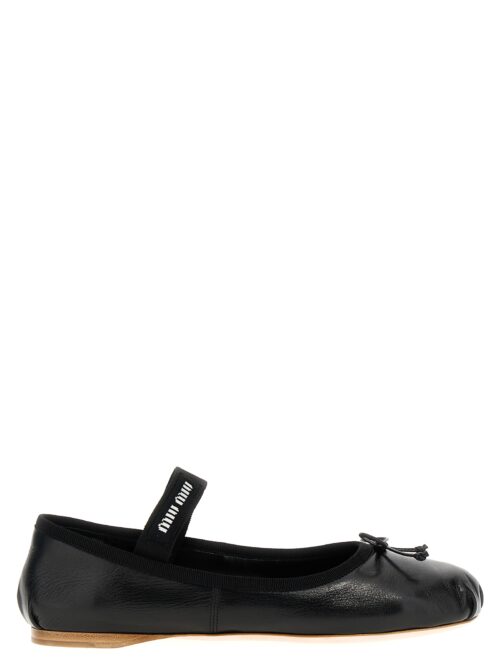 Logo bow ballet flats MIU MIU Black