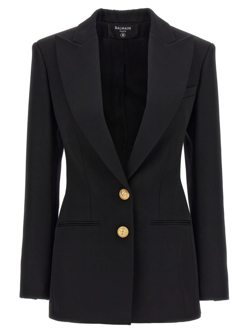 Double-breasted blazer with logo buttons BALMAIN Black