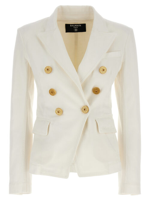 Double-breasted denim blazer BALMAIN White