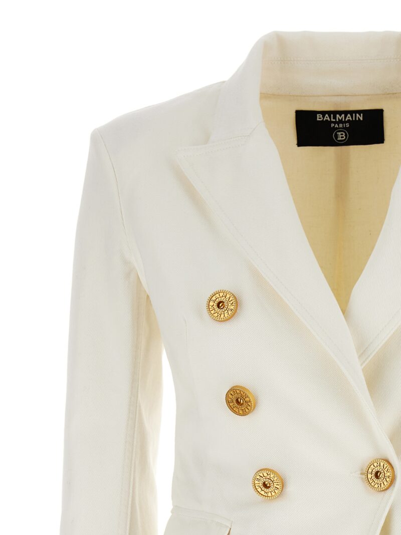 Double-breasted denim blazer Woman BALMAIN White