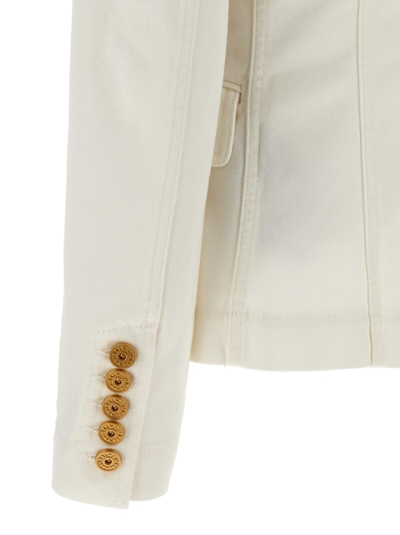 Double-breasted denim blazer 100% cotton BALMAIN White